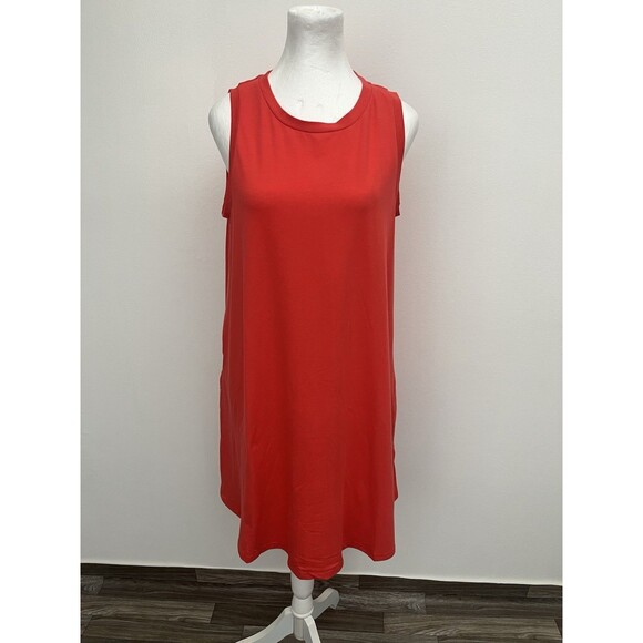 Nouveau Monde Women Tank Shift Dress Red Sleeveless Size M With Pockets Pullover - Picture 1 of 9